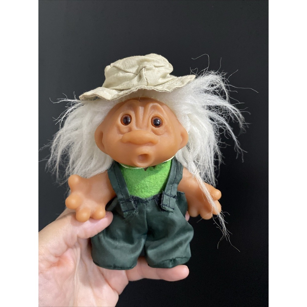 Vintage 1986 FISHERMAN with Hat and Waders 5" TROLL DAM White Hair